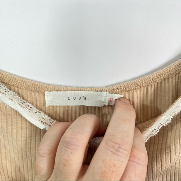 2/$30 Lush Babydoll Bow Detail Rib Tan Dress sz XL - Picture 5 of 8